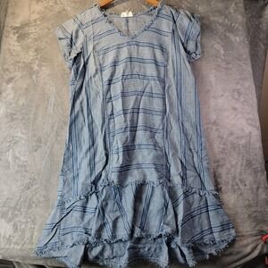 Republic Womens Blue Striped V Neck Ruffle Hem Casual Dress Effortless‎